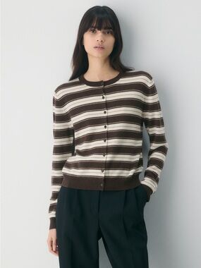 NWT Aritzia Bare Cashmere Noteworthy Stripes Cardigan - XS Brown/Whisper White